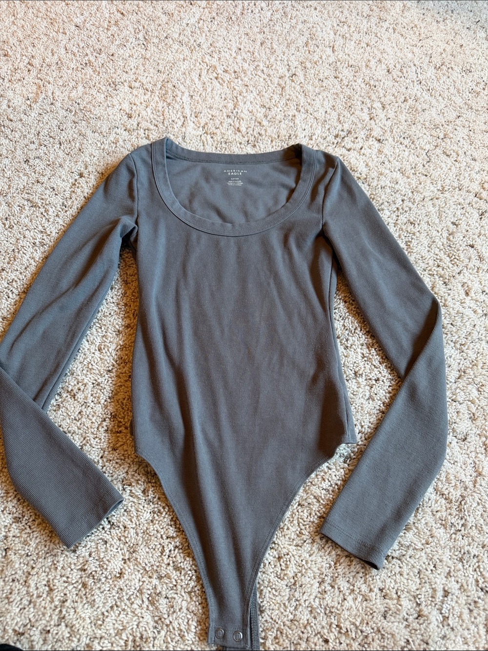 American Eagle Outfitters Scoop Neck Long Sleeve Bodysuit - Gray